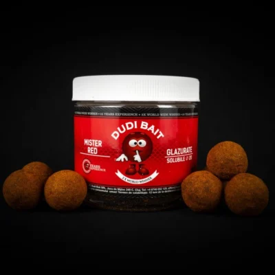 Obalené Boilies Dudi Bait Mister Red Super Hot 100g Rozpustné (Solubile)
