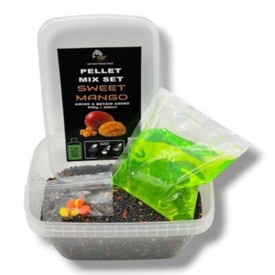 Pellet Mix SET FLUO 500g + 200ml, Mango+ Worms Wafters, MFF